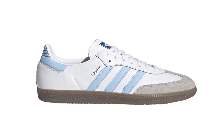 white and light blue samba